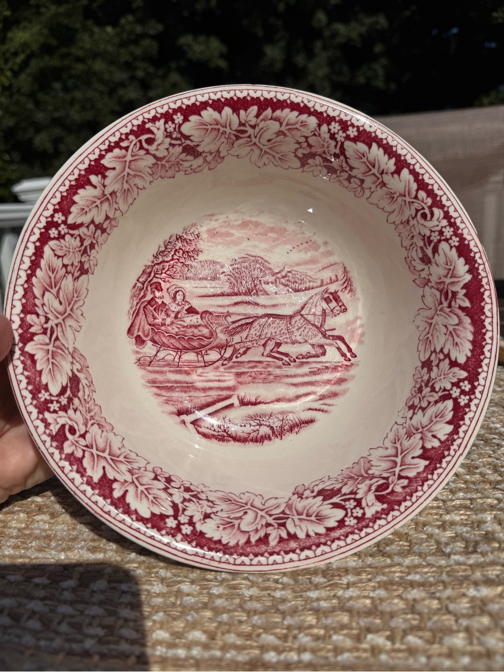 Currier & Ives Red and White Serving Bowl